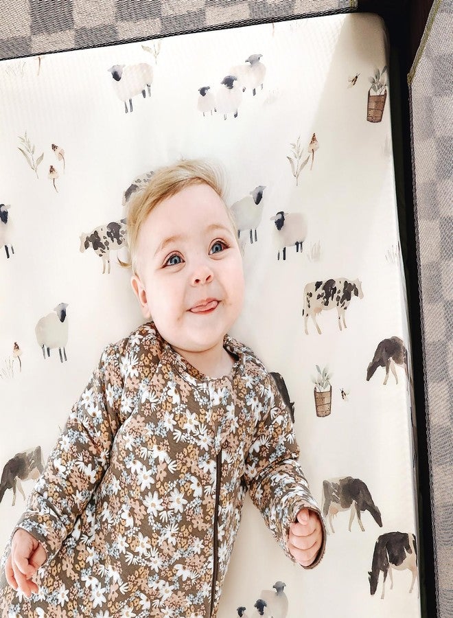 GRSSDER Stretchy Ultra Soft Jersey Knit Pack and Play Sheets Set 3 Pack, Portable/Mini Crib Sheets for Boys and Girls, Universal Fit for Pack N Plays Safe and Snug, Cute Watercolor Cows and Birds Print - Image 2